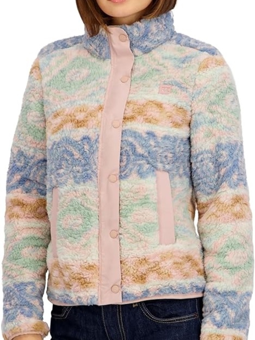 Billabong Women's Full Zip Sherpa Aztec Print Jacket nwt m